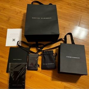 David Yurman shopping bags, cleaning cloth, pouches in black and ribbon in white